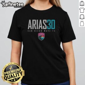 Official San Diego Wave FC Arias 30 girlt shirt featuring the San Diego Wave FC logo and player number.