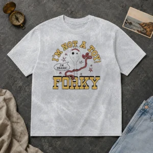 Good Im Not A Toy Story Forky Im Trash Washed T Shirt showing front print on soft cotton fabric