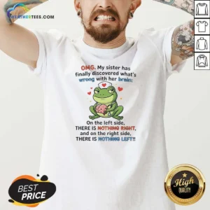 Premium Frog Omg My Sister Has Finally Discovered What'S Wrong With Her Brain V Neck Shirt in a v neck optimized style, front view