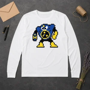 Original Blue Robot Pixel Art Mega Man Style Long Sleeve Shirt