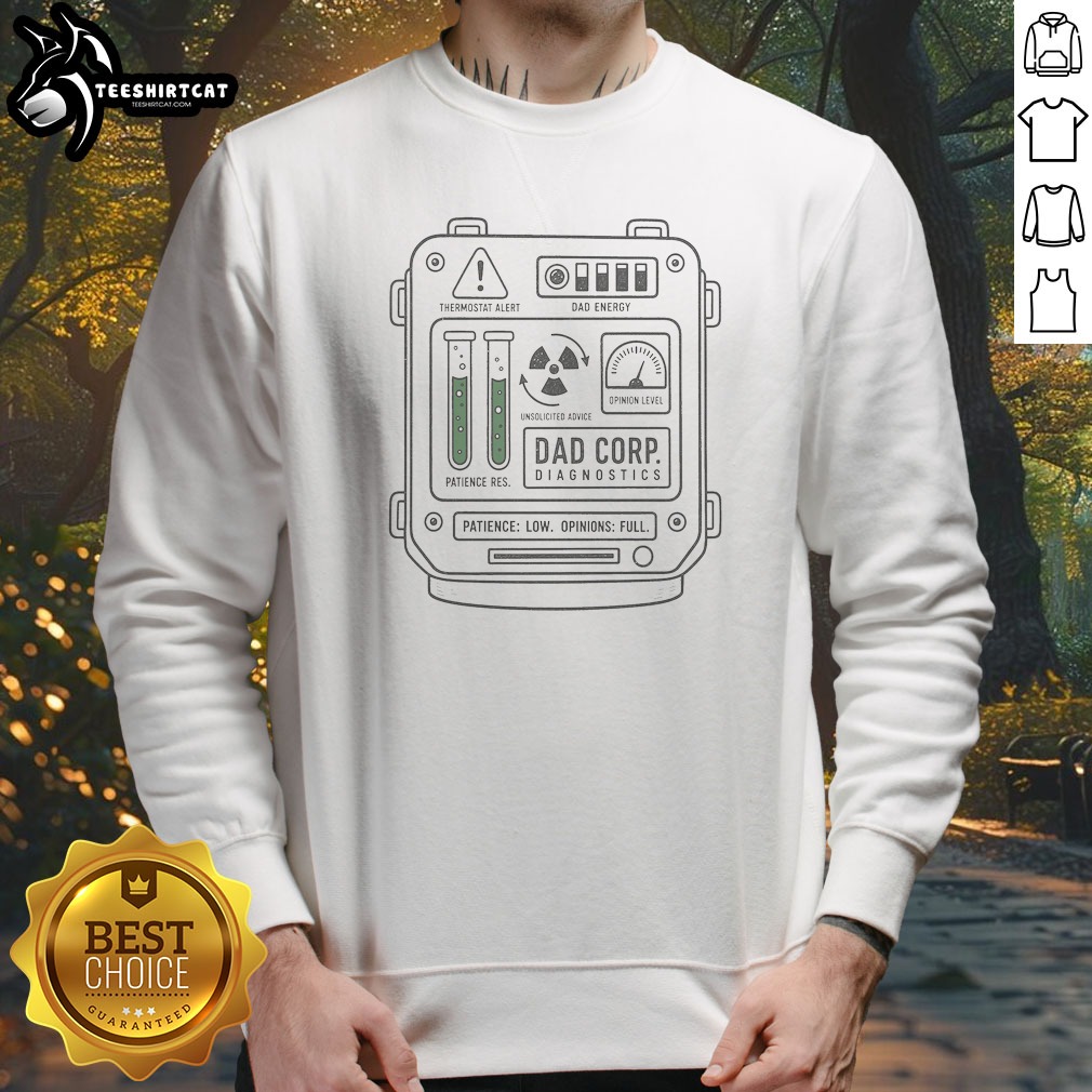 dad-corp-diagnostics-sweatshirt DAD CORP Diagnostics Sweatshirt in dark gray with bold white logo on chest, crewneck long sleeve casual wear