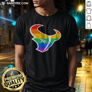 Official Houston Texans Pride Flag Logo NFL Football Team Sports Rainbow Logo Art Shirt displayed on a mannequin