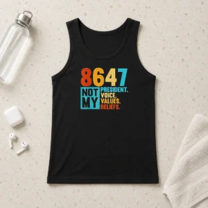 Premium 8647 Not My President Voice Values Beliefs Retro Political tank top in black, front view