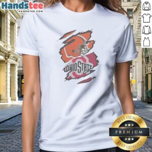 Good Cleveland Browns And Ohio State University Logo Torn Ladies Shirt featuring a distressed design