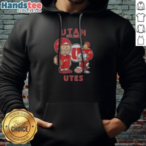 Awesome The Peanuts Utah Utes Football Est 1892 Hoodie in red with front graphic print, cozy pullover style
