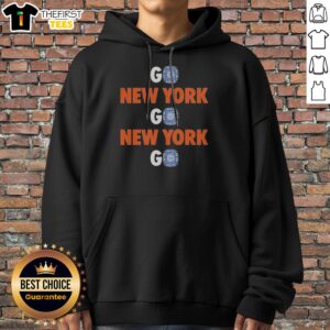 Funny New York Knicks Go NY Go NY Go World Champions 3 Rings Hoodie in navy blue with bold lettering and championship rings graphic