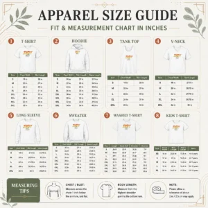 Size chart for Pretty Indy Graphic Shot First showing measurements in inches and cm