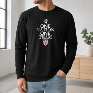 Official One Nation One Team USA Soccer Long Sleeve Shirt featuring patriotic design and comfortable fit