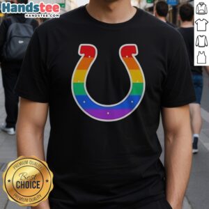 Nice Indianapolis Colts Rainbow Horseshoe LGBTQ Pride Logo Football League Team Shirt displayed on a hanger