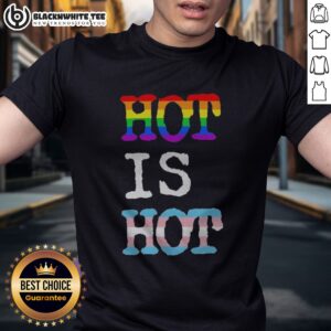 Funny Hot Is Hot Pride Transgender Flag Rainbow Shirt featuring vibrant colors and a bold design.