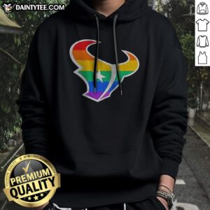 Official Houston Texans Pride Flag Logo NFL Football Team Sports Rainbow Logo Art Hoodie displayed front view.