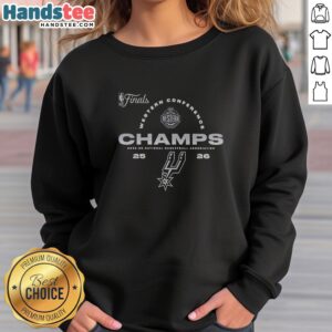 Official San Antonio Spurs 2026 NBA Western Conference Champions sweatshirt featuring team colors and logo