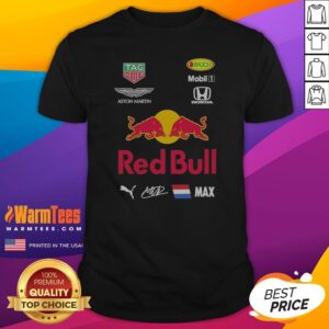 Awesome Red Bull Racing Max Verstappen F1 Sponsors shirt featuring vibrant team graphics