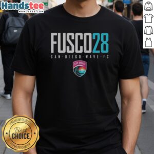 Pretty San Diego Wave FC Fusco 28 Text Logo San Diego Wave FC NWSL Shirt displayed on a neutral background.