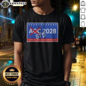 Official AOC 2028 STD Vote To Spread The Infection shirt displayed on a neutral background