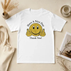 Original Smiley Face Have A Nice Day Thank You t shirt in classic fit with bright yellow smiley graphic