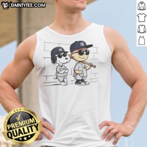 Awesome Snoopy And Charlie Brown Baseball Wearing New York Yankees Jersey Tank top showcasing playful design