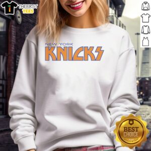 Good New York Knicks Kiss Logo Parody Sweatshirt featuring bold graphic on comfortable crewneck fabric