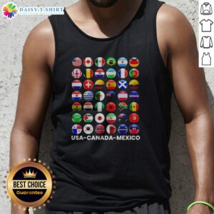 Original USA Canada Mexico International Soccer Tournament All Country Flags Tank Top showcasing vibrant country flags.