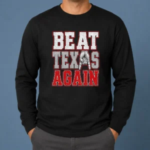 Pretty Oklahoma Sooners Beat Texas Again College Football long sleeve shirt in red with bold white and black lettering
