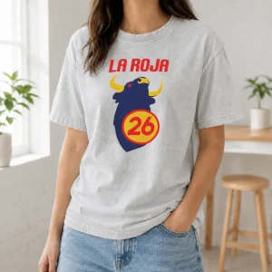 Pretty Spain La Roja World Cup 2026 National Football The Red One Washed T Shirt in red, featuring a classic crew neck and soft washed cotton fabric