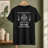 Funny After Over 500 Years Of We Are Still Here Still Here Native Pride t shirt in black, front view with bold white text design