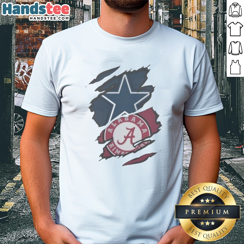 funny-dallas-cowboys-alabama-crimson-tide-ripped-design-nfl-ncaaf-shirt-1 Funny Dallas Cowboys Alabama Crimson Tide Ripped Design NFL NCAAF Shirt displayed on a model