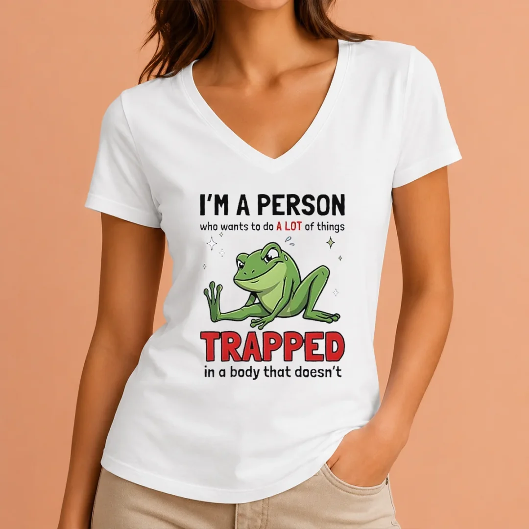 funny-frog-i-m-a-person-who-wants-to-do-a-lot-of-things-trapped-in-a-body-that-doesn-t-shi-v-neck-shirt Funny Frog I'M A Person WHO Wants To Do A Lot Of Things Trapped In A Body That Doesn'T Shi V-Neck Shirt