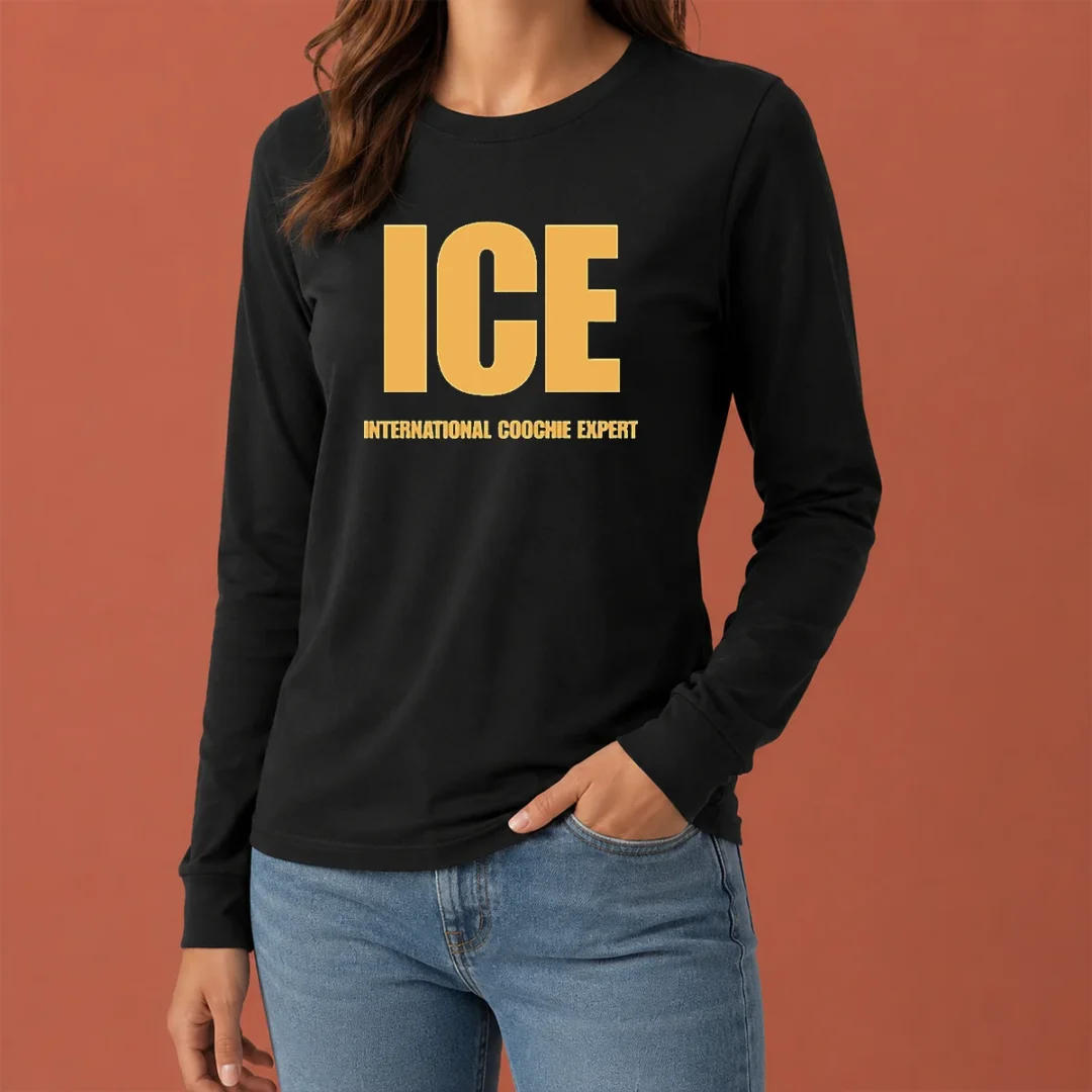 funny-ice-international-coochie-expert-long-sleeve-shirt Funny ICE International Coochie Expert long sleeve shirt featuring bold text design on front