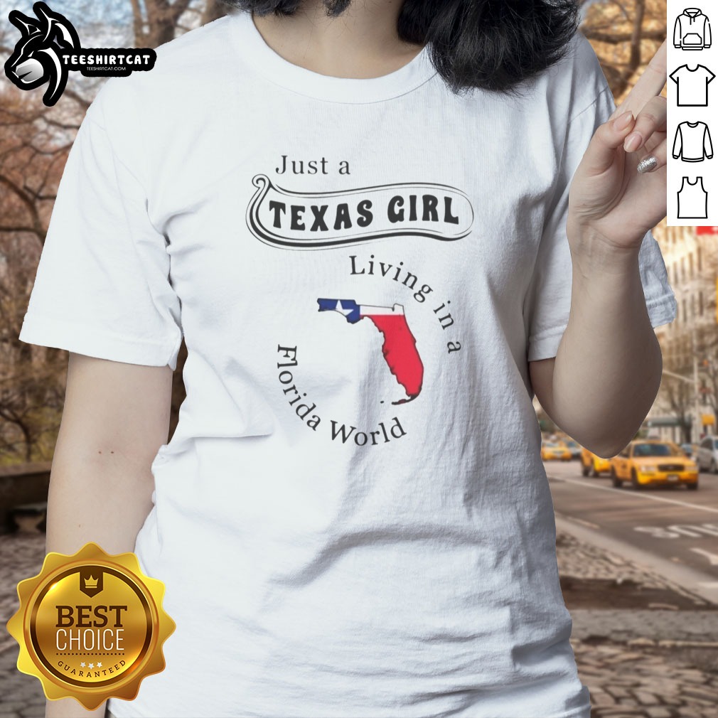 funny-just-a-texas-girl-living-in-a-florida-world-map-state-ladies-shirt Funny Just A Texas Girl Living In A Florida World Map State Ladies shirt showcasing vibrant design on a comfortable fit.