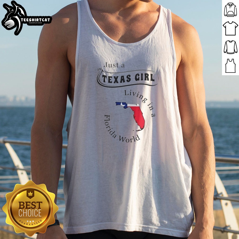 funny-just-a-texas-girl-living-in-a-florida-world-map-state-tank-top Funny Just A Texas Girl Living In A Florida World Map State Tank Top featuring a vibrant state map design.