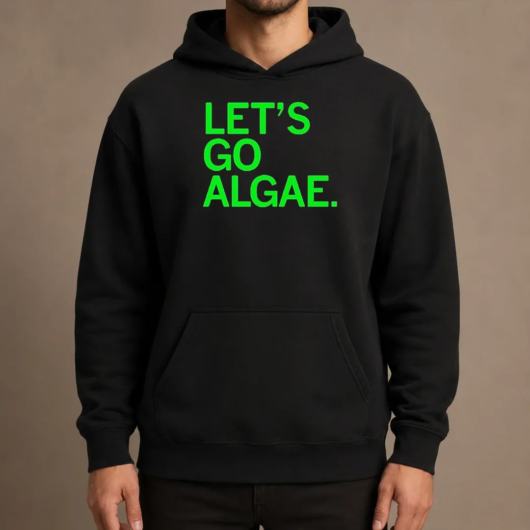 funny-let-s-go-algae-hoodie Funny Let'S Go Algae Hoodie in dark green with playful algae graphic and cozy fit