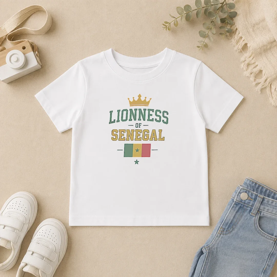 Funny Lioness Of Senegal Flag And Crown National Kids T Shirt Funny Lioness Of Senegal Flag And Crown National Kids T-Shirt