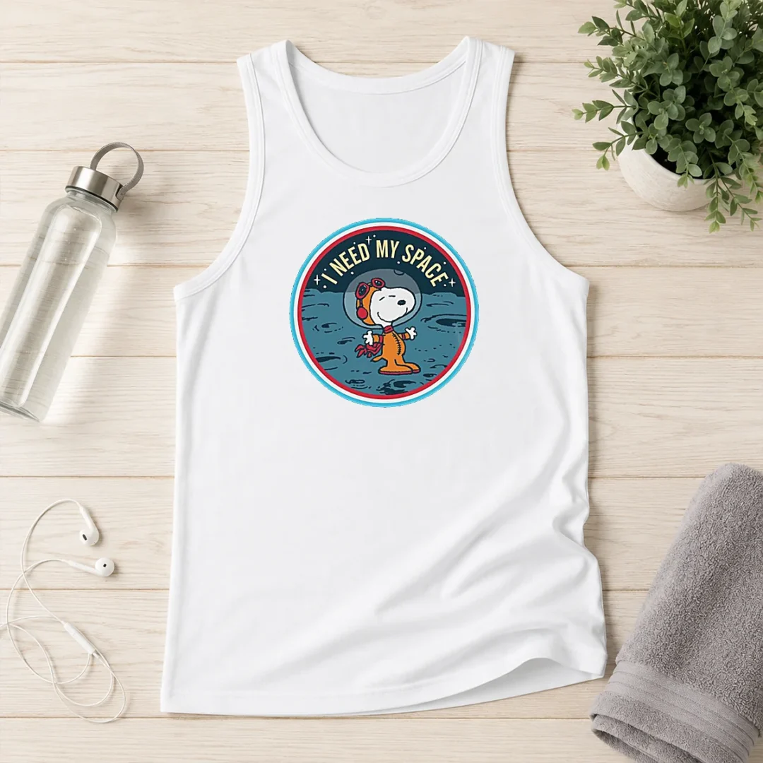 funny-peanuts-snoopy-on-the-moon-i-need-my-space-mens-tank-top Funny Peanuts Snoopy On The Moon I Need My Space Mens Tank Top