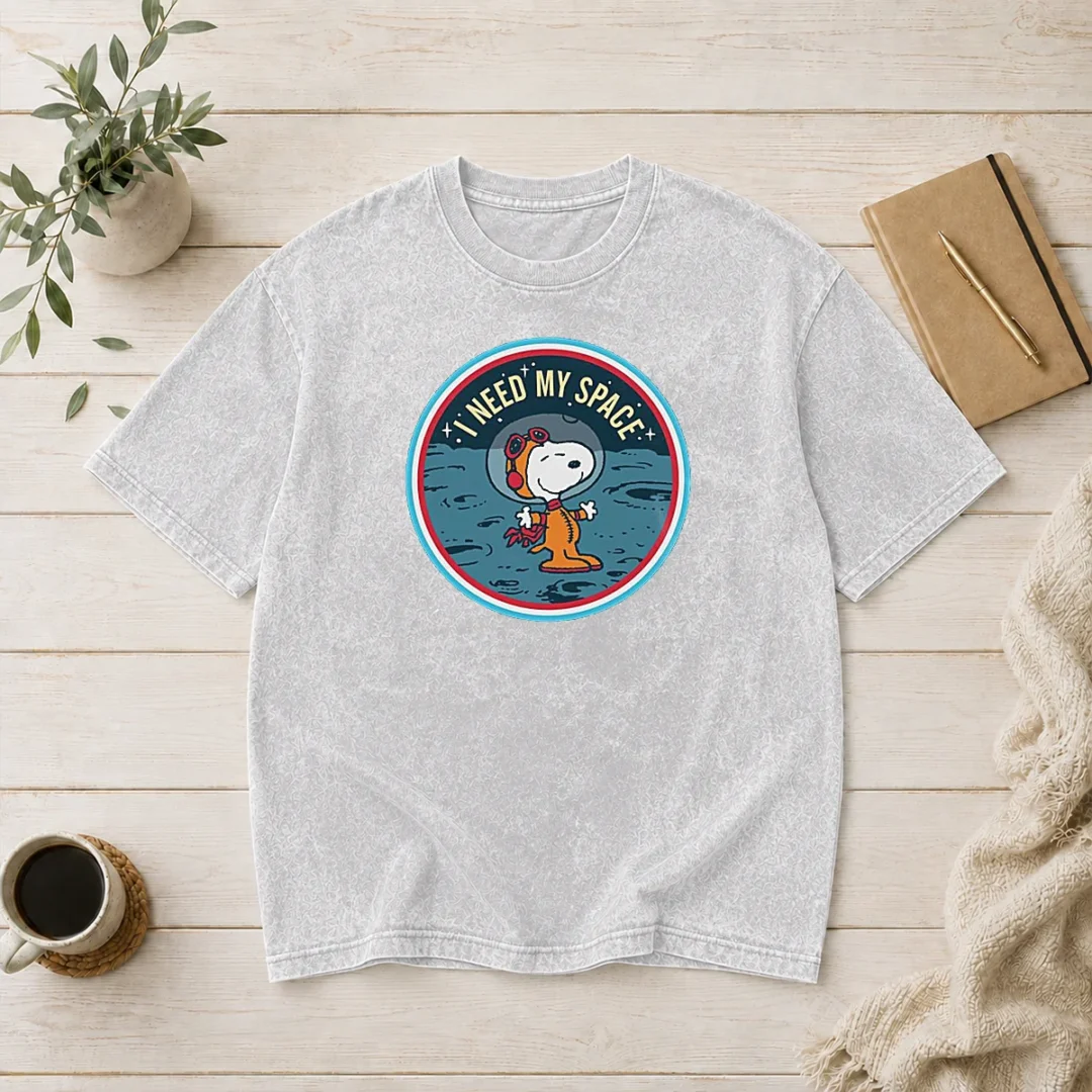 funny-peanuts-snoopy-on-the-moon-i-need-my-space-mens-washed-t-shirt Funny Peanuts Snoopy On The Moon I Need My Space Mens Washed T-Shirt