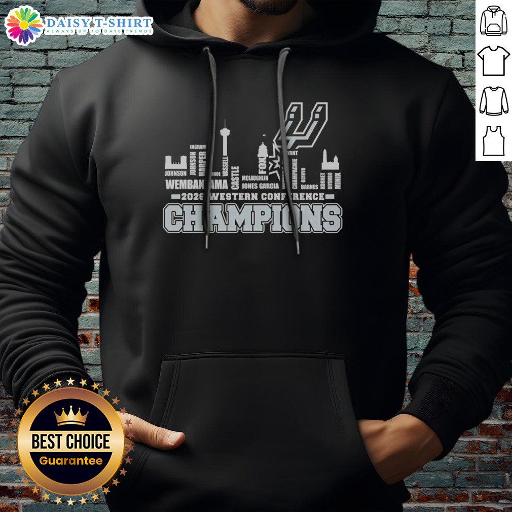 Funny San Antonio Spurs 2026 Western Conference Champions Wembanyama Vassell Castle Hoodie Funny San Antonio Spurs 2026 Western Conference Champions Wembanyama Vassell Castle Hoodie displayed on a neutral background.