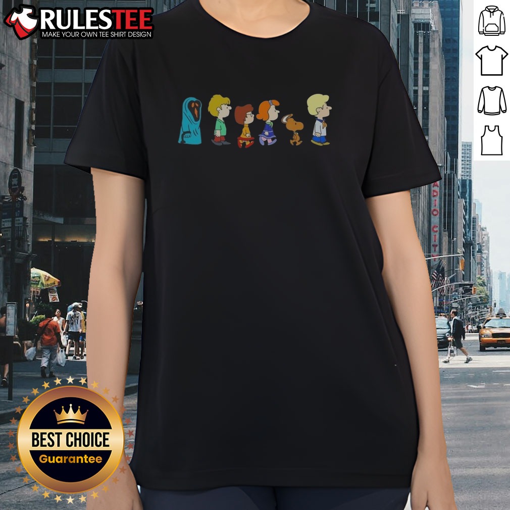 funny-scooby-doo-snoopy-peanuts-ladies-shirt Funny Scooby Doo Snoopy Peanuts Ladies Shirt featuring cartoon characters on a comfortable fitted tee