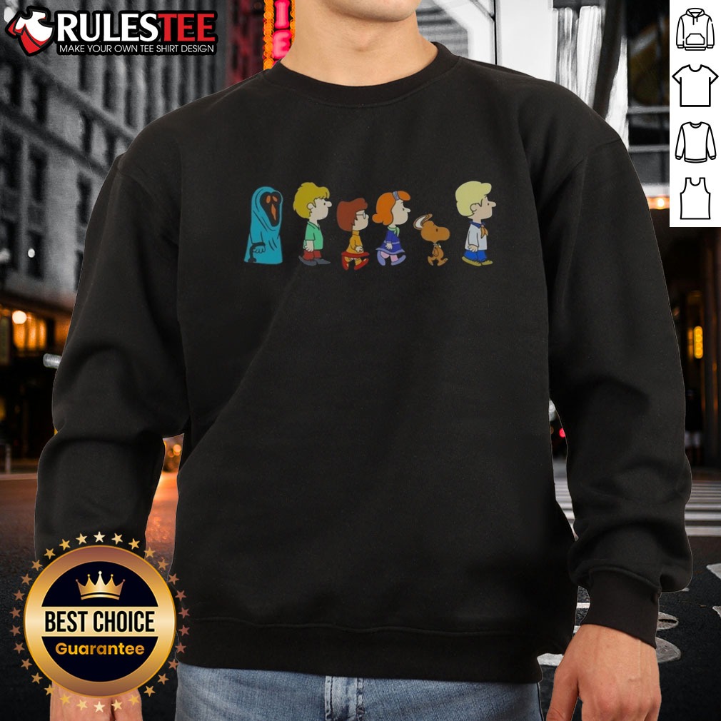 funny-scooby-doo-snoopy-peanuts-sweatshirt Funny Scooby Doo Snoopy Peanuts Sweatshirt featuring classic cartoon characters on a cozy crewneck