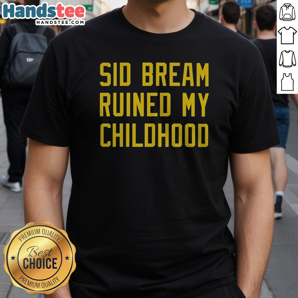 funny-sid-bream-ruined-my-childhood-pittsburgh-pirates-mlb-baseball-fan-rivalry-shirt-1 Funny Sid Bream Ruined My Childhood Pittsburgh Pirates MLB Baseball Fan Rivalry Shirt displayed on a hanger