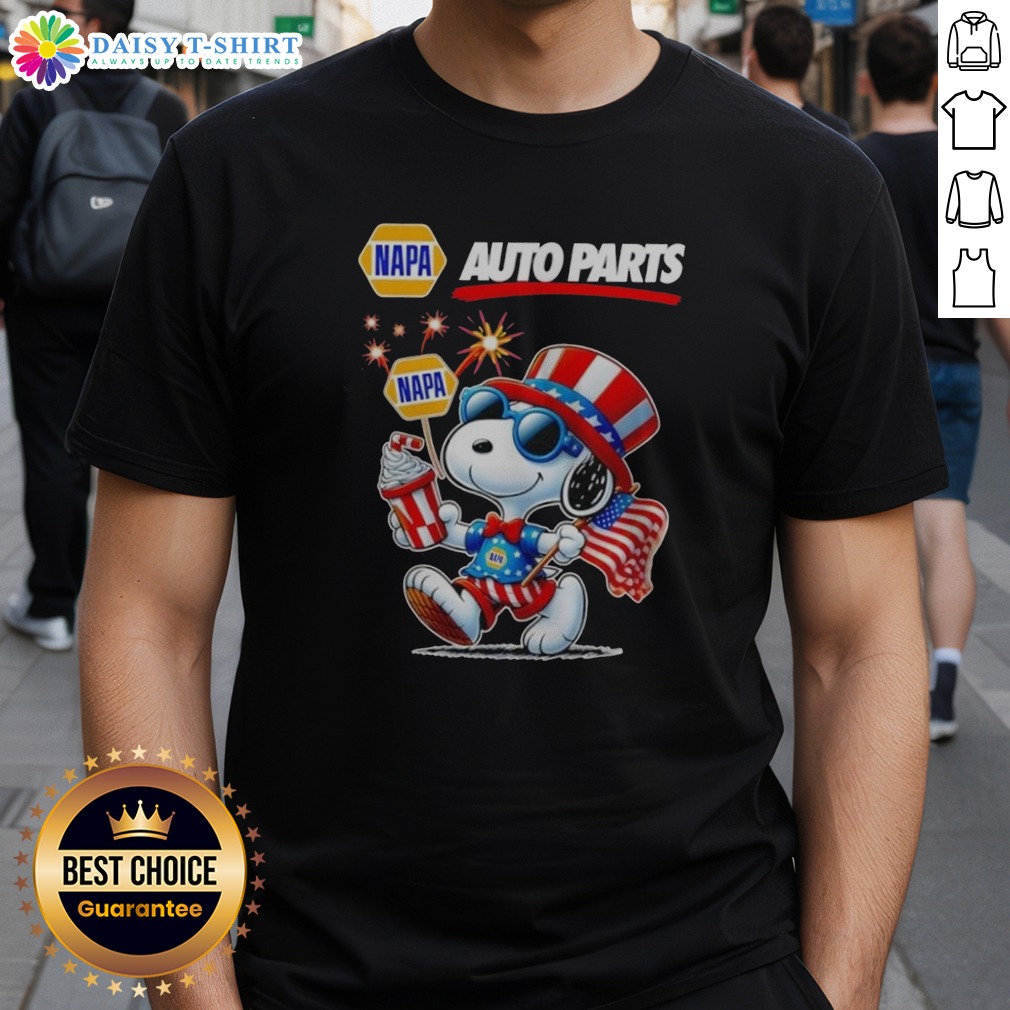 Funny Snoopy X Napa Auto Parts Fourth Of July American 250 Years 1776 2026 Fireworks Shirt Funny Snoopy X Napa Auto Parts Fourth Of July American 250 Years 1776 2026 Fireworks Shirt displayed on a hanger