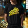 Funny Swiss Cheese Hole Yellow Food Slice Dairy Snack Symbol Pattern Culinary Art Shirt displayed on a white background.