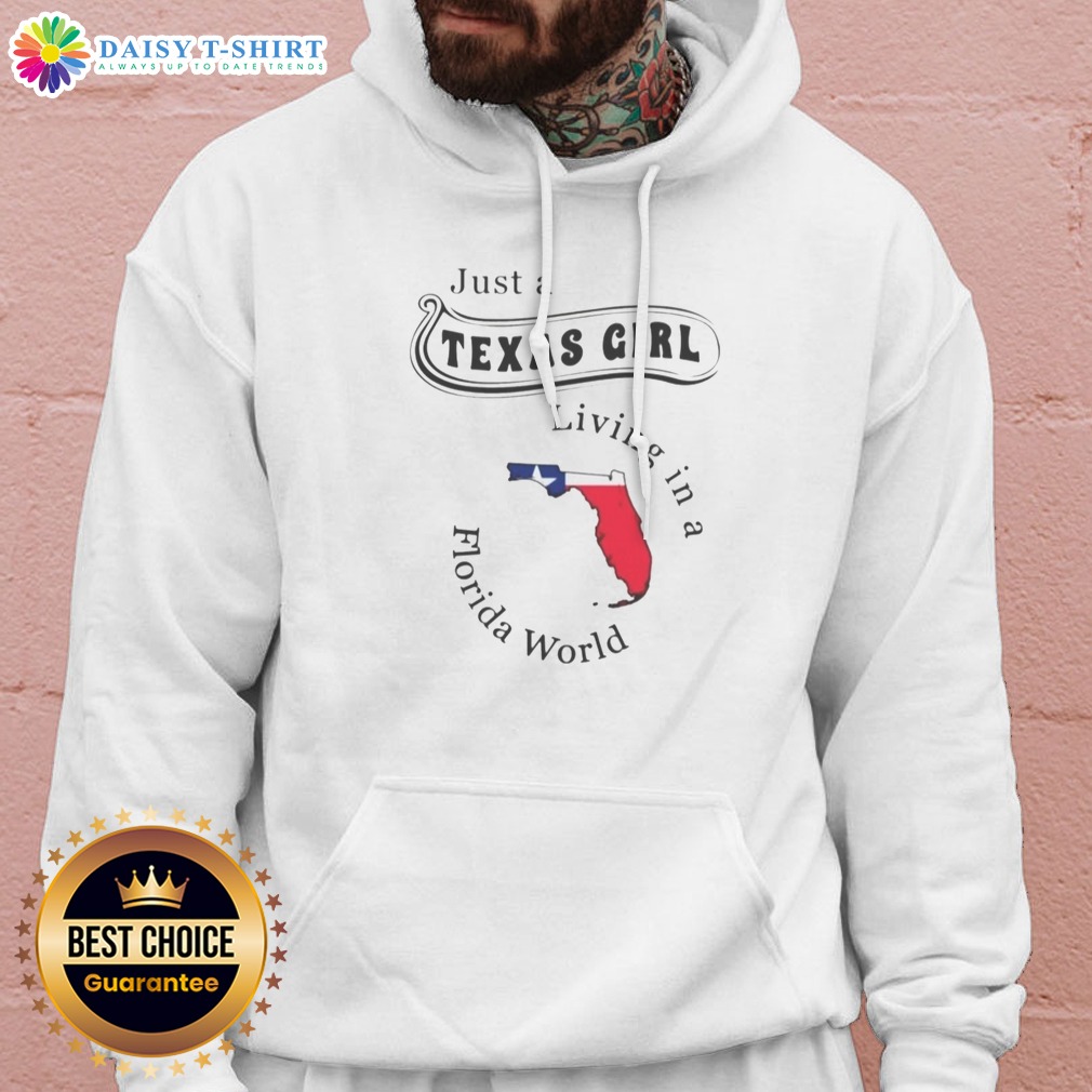funny-to-just-a-texas-girl-living-in-a-florida-world-map-state-hoodie Funny To Just A Texas Girl Living In A Florida World Map State Hoodie in black, featuring bold text and map graphic