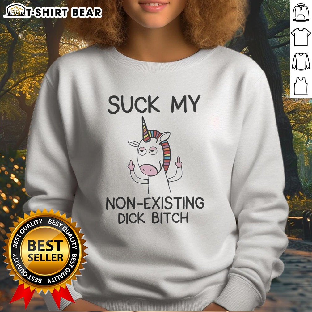 Funny Unicorn Middle Finger Suck My Non Existing Dick Bitch Humor Sweatshirt Funny Unicorn Middle Finger Suck My Non Existing Dick Bitch Humor Sweatshirt displayed in a vibrant setting