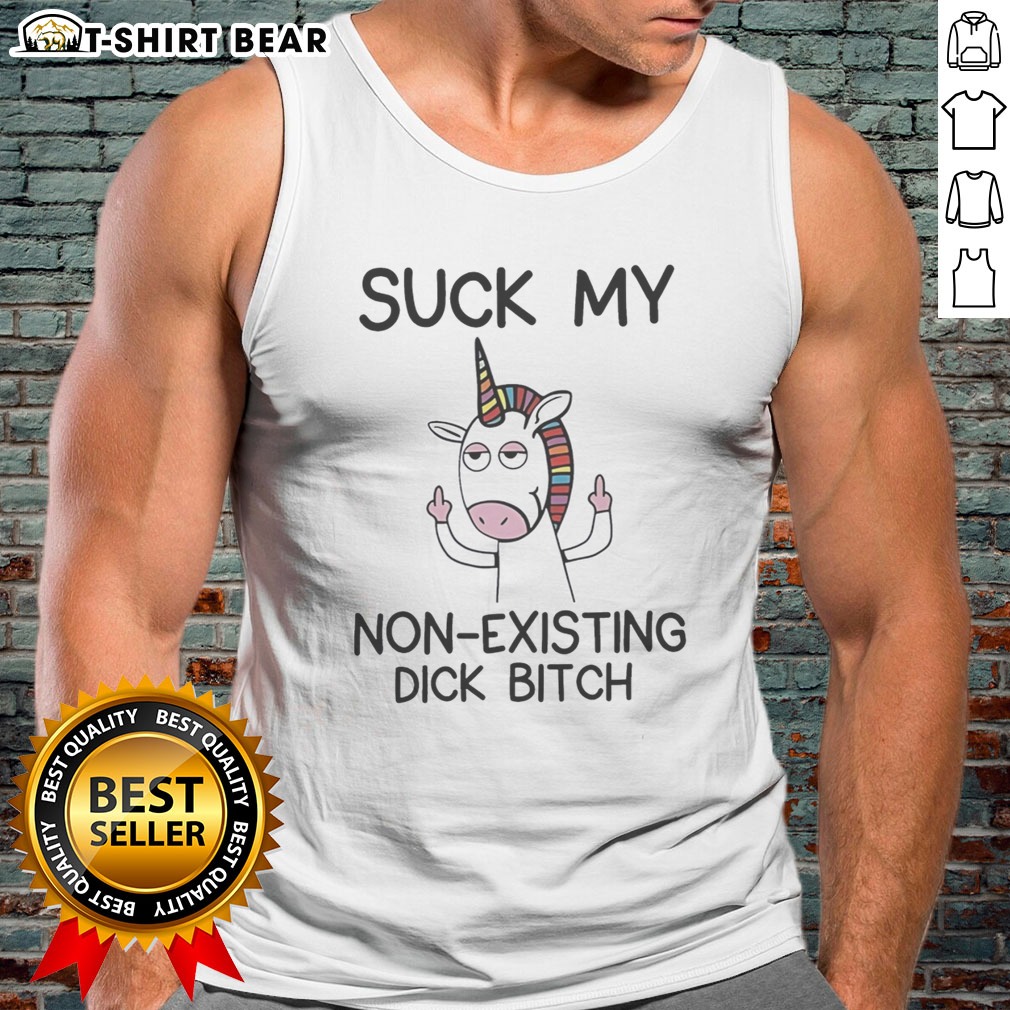 funny-unicorn-middle-finger-suck-my-non-existing-dick-bitch-humor-tank-top Funny Unicorn Middle Finger Suck My Non Existing Dick Bitch Humor Tank Top featuring a playful graphic design.