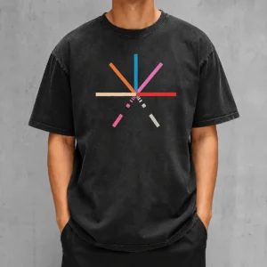 Premium Abstract Geometric Color Burst Minimalist Pattern Composition Washed T-Shirt