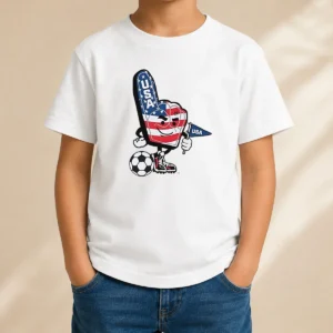 Original USA Soccer Mascot Foam Finger With Ball And Pennant Kids T-Shirt