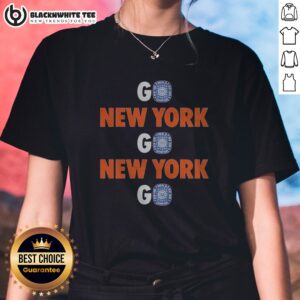 Pretty New York Knicks Go NY Go NY Go World Champions 3 Rings Ladies Shirt in white, featuring championship ring graphics