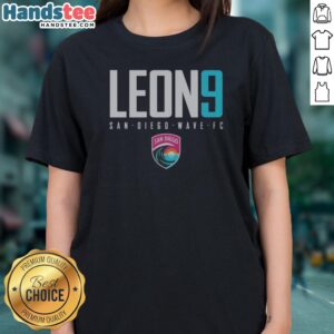 Premium San Diego Wave FC Leon 9 San Diego Wave FC NWSL Player Name Jersey Ladies Shirt displayed on a hanger