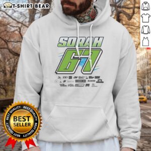 Pretty Sorah 67 Race Car Driver Motorsports Fan Speedway Auto Racing Enthusiast Apparel Hoodie displayed on a hanger.