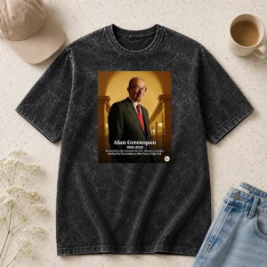 Pretty Alan Greenspan 1926 2026 Economist WHO Steered The US Monetary Policy During His Five Term printed on a soft washed t shirt